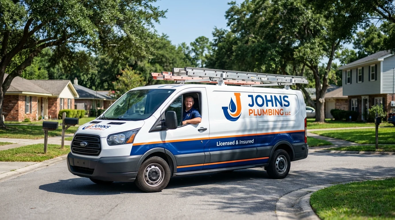 Johns Plumbing LLC service van in Fairfield, IA