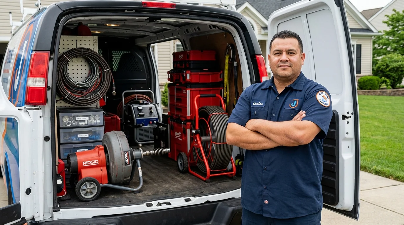 Professional drain cleaning equipment and Johns Plumbing LLC plumber in Fairfield